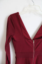 Windsor Deep Dark Red Dress Sheer Waist/Arms | S
