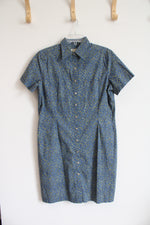 Eddie Bauer Blue Floral Dress Snap Buttons | M