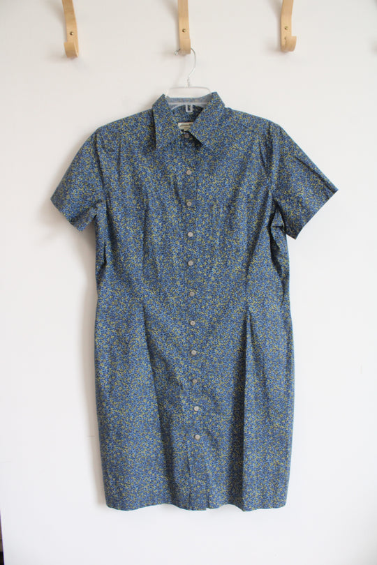 Eddie Bauer Blue Floral Dress Snap Buttons | M