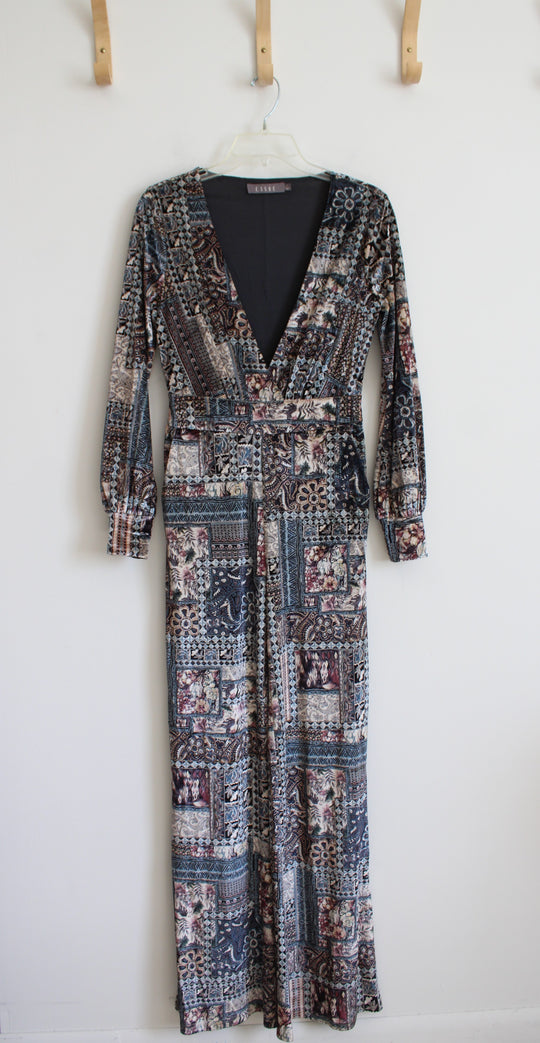 E.SSUE Multi-Color Patterned Velvet Jumpsuit | S