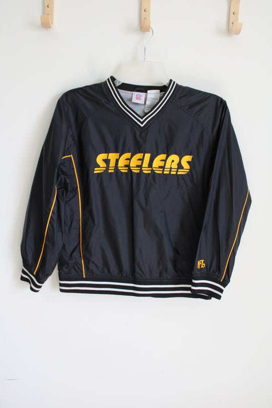 Vintage Pittsburgh Steelers Black Windbreaker Pullover Sweatshirt | Youth L (12/14)