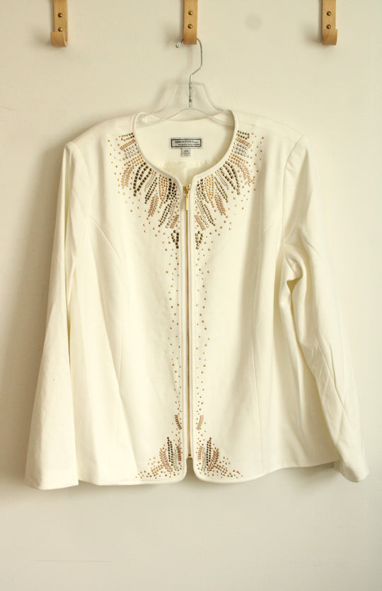 Simonton Says Ivory Gold and Silver Stud Embellishments Jacket | 22W