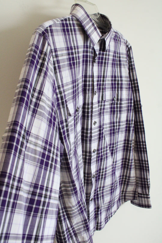 Express Purple Black & White Plaid Button Down Shirt | M