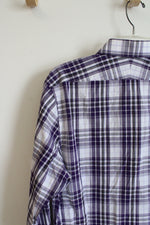 Express Purple Black & White Plaid Button Down Shirt | M