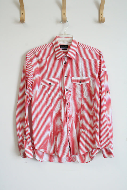 Zara Man Tailored Fit Red & White Striped Button Down Shirt | L