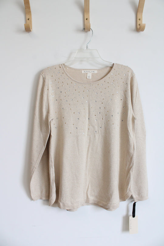 NEW Emaline Light Gold Metallic Sweater with Rhinestones | L