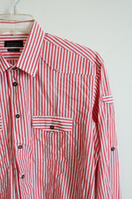 Zara Man Tailored Fit Red & White Striped Button Down Shirt | L