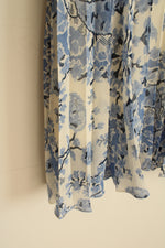 Sezane Paris Off-White and Blue Floral Pleated Maxi Skirt with Side Zipper | 2