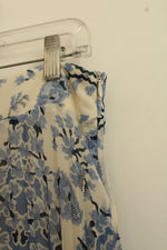 Sezane Paris Off-White and Blue Floral Pleated Maxi Skirt with Side Zipper | 2