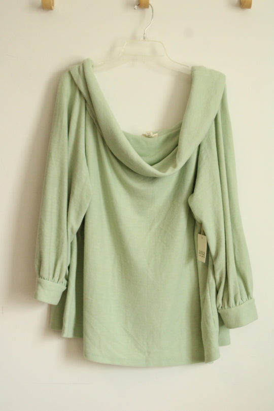 NEW a.n.a Sea Mint Cowl Neck Super Soft Blouse | 3X