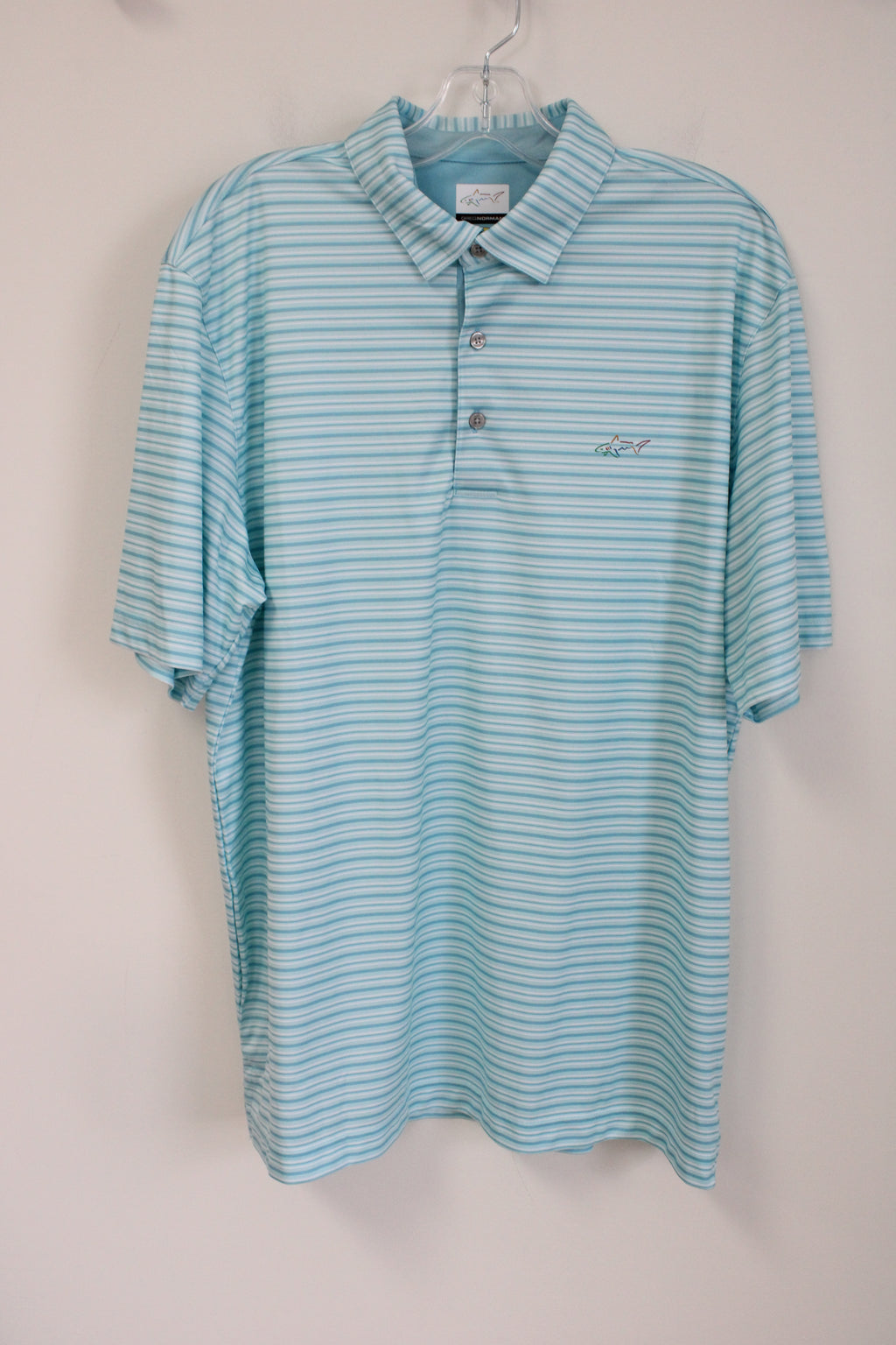 Greg Norman PlayDry Blue Striped Polo Shirt | L