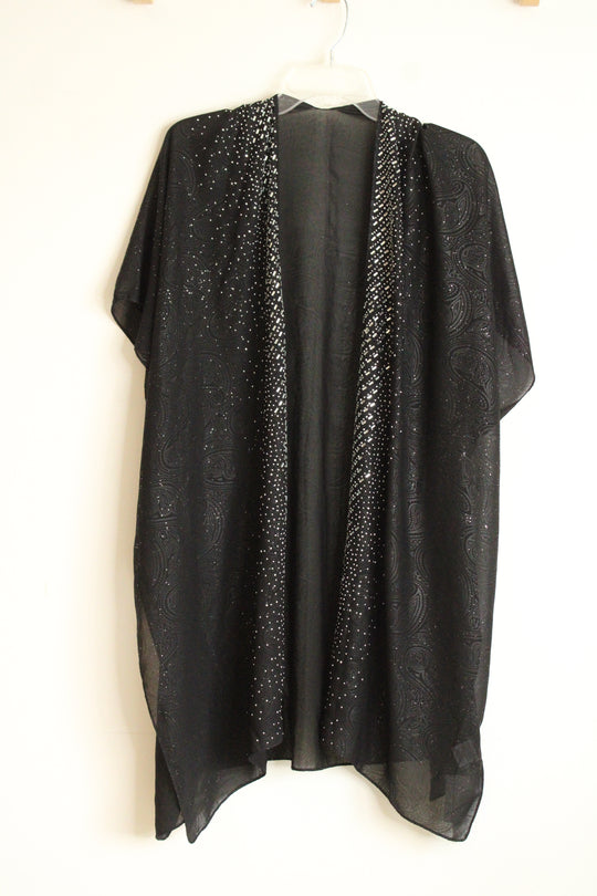 NEW Jessica McClintock Black with Silver Embellishments Kimono | L