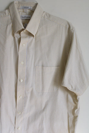Van Heusen Pinpoint Oxford Pale Yellow Plaid Button Down Shirt | XL