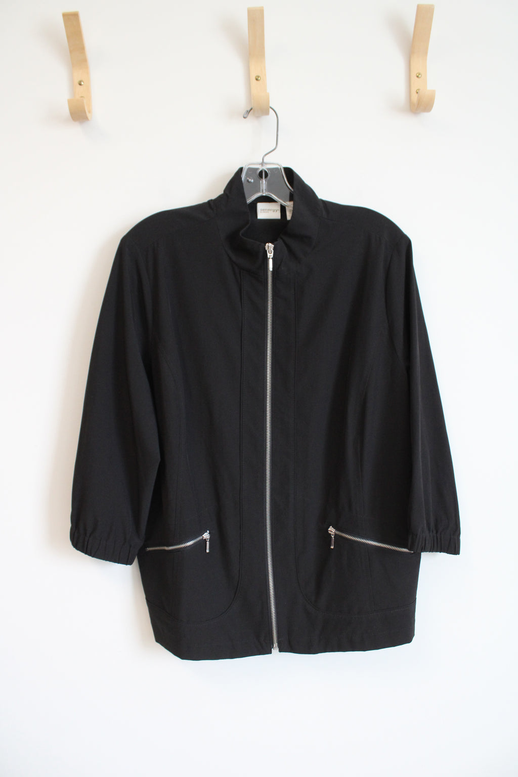Zenergy By Chico's Black 3/4 Quarter Sleeve Black Jacket | 2