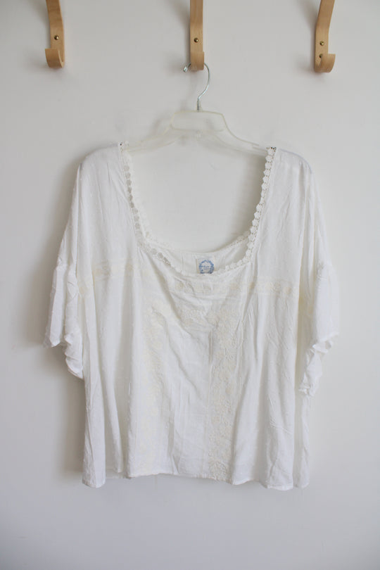 NEW Francesca's Blue Rain White Swiss Dot Top | 3X