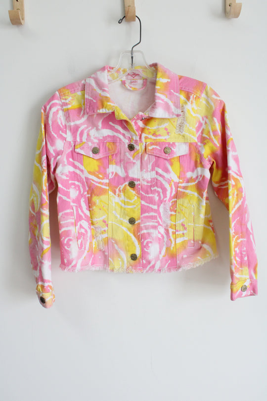 Chillipoop Pink Yellow Denim Jacket | 14/16