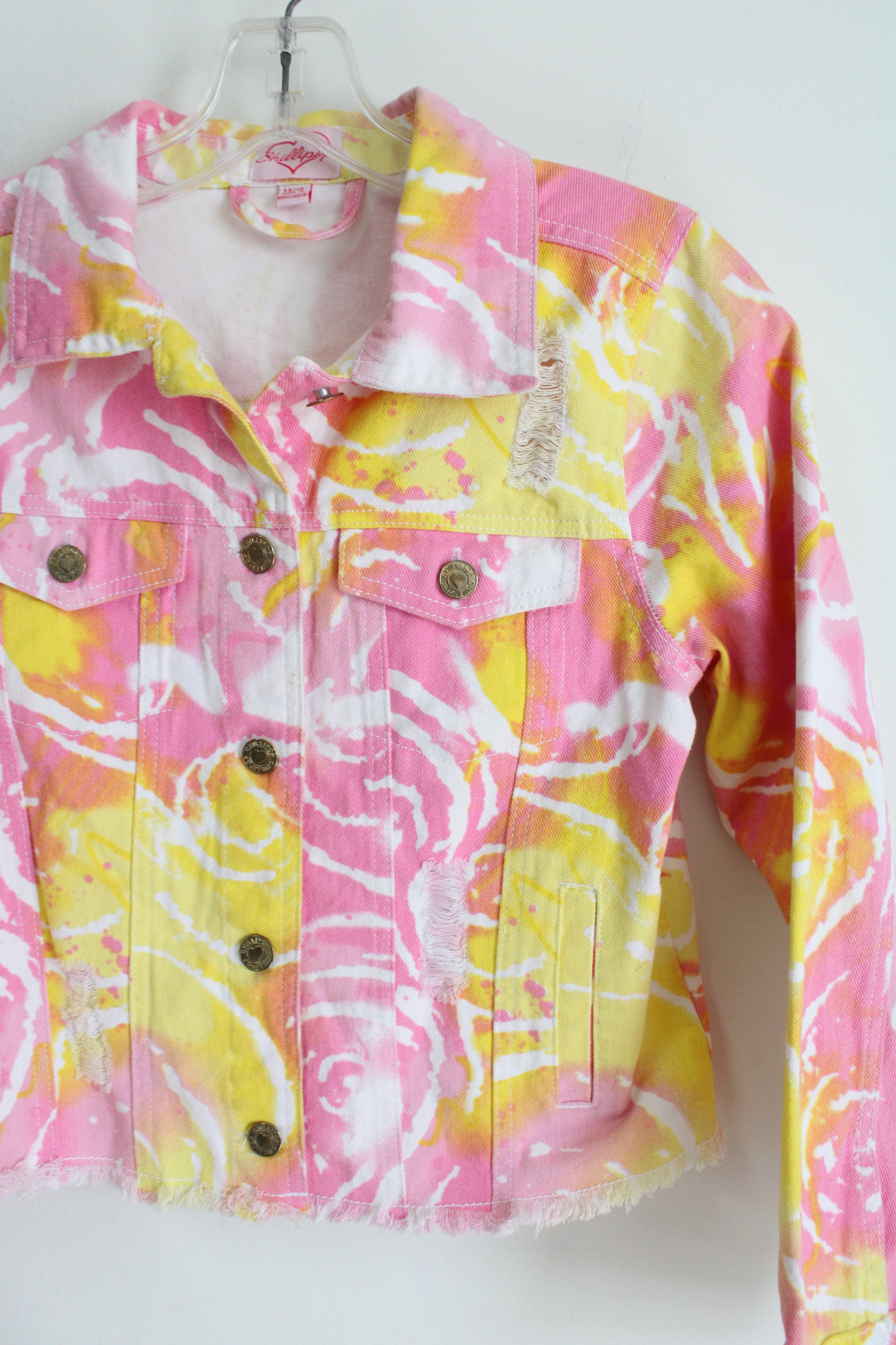 Chillipoop Pink Yellow Denim Jacket | 14/16