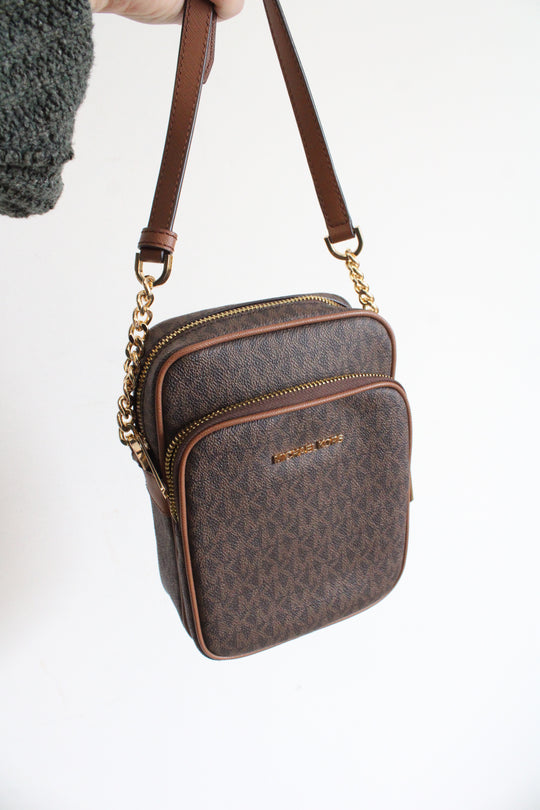 Michael Kors Jet Set Travel Medium Logo Brown Crossbody Bag