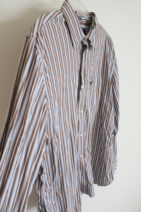 American Eagle Vintage Fit Brown Blue & White Striped Button Down Shirt | XXL