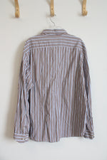 American Eagle Vintage Fit Brown Blue & White Striped Button Down Shirt | XXL