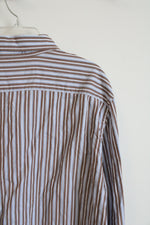 American Eagle Vintage Fit Brown Blue & White Striped Button Down Shirt | XXL