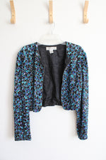 Niteline By Della Roufogali Blue Sequined Silk Jacket | L