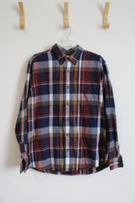 Weatherproof Vintage Maroon Brown Blue & White Plaid Flannel Shirt | L