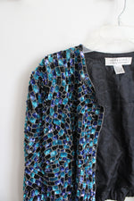 Niteline By Della Roufogali Blue Sequined Silk Jacket | L