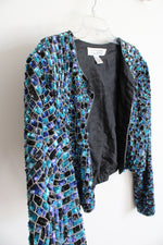 Niteline By Della Roufogali Blue Sequined Silk Jacket | L