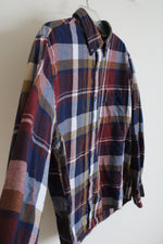 Weatherproof Vintage Maroon Brown Blue & White Plaid Flannel Shirt | L