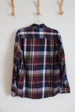 Weatherproof Vintage Maroon Brown Blue & White Plaid Flannel Shirt | L