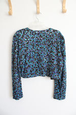 Niteline By Della Roufogali Blue Sequined Silk Jacket | L