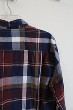 Weatherproof Vintage Maroon Brown Blue & White Plaid Flannel Shirt | L