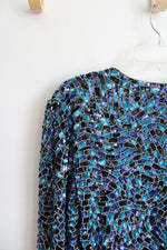Niteline By Della Roufogali Blue Sequined Silk Jacket | L