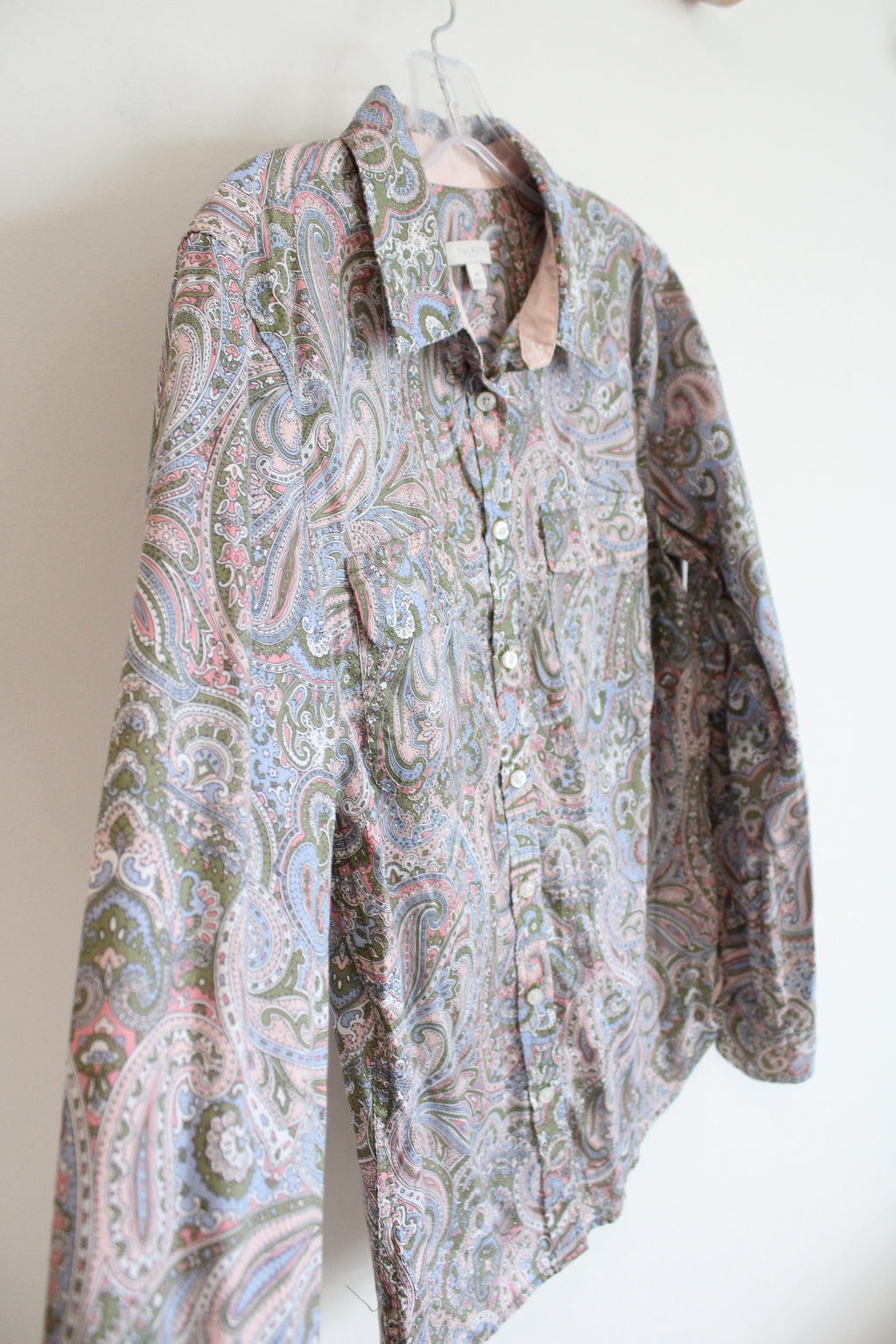 Talbots Green Blue & Pink Paisley Button Down Top | M