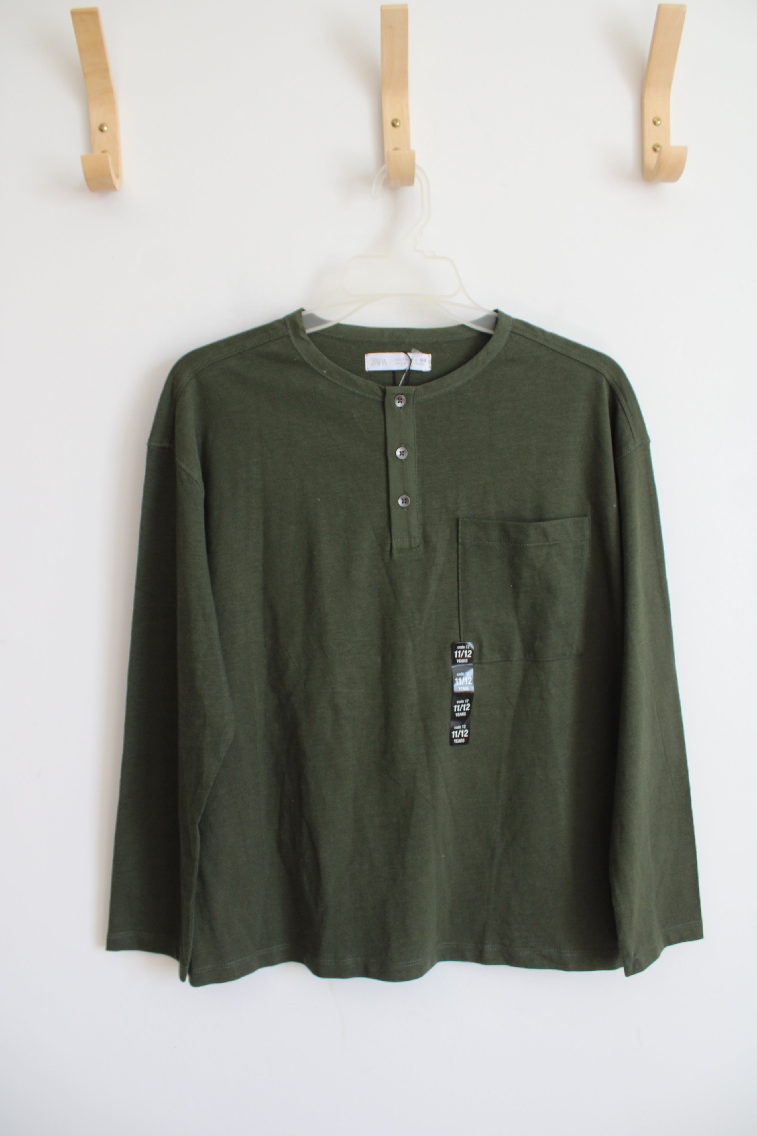 NEW Zara Olive Green Henley Shirt | Youth 11/12