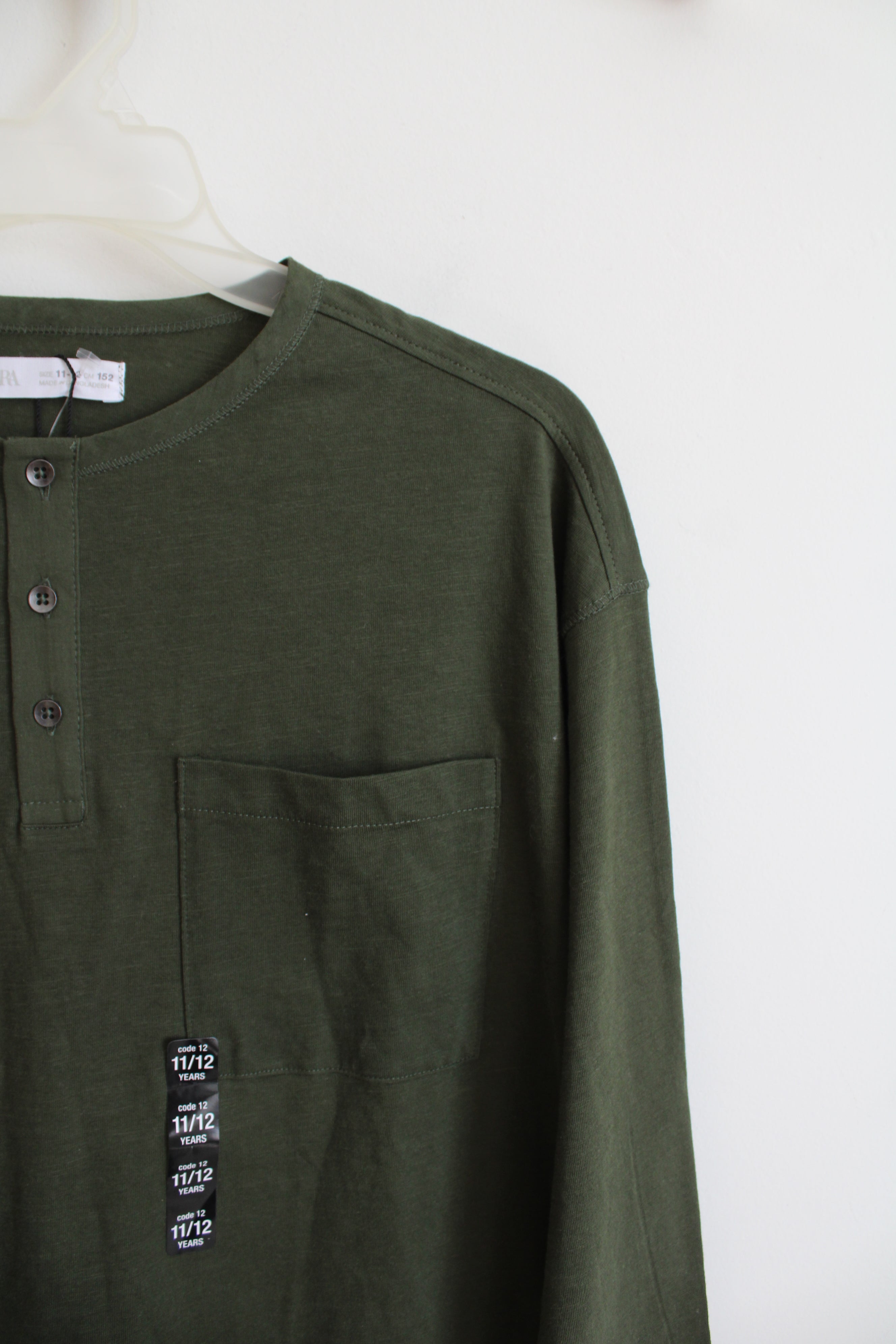 NEW Zara Olive Green Henley Shirt | Youth 11/12