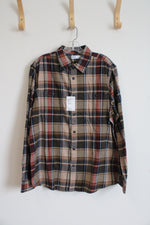 NEW Sonoma Brown & Red Plaid The Supersoft Flannel Shirt | L