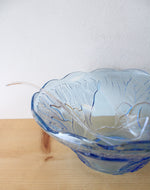Kig Indonesia Vintage Fruit Patterned Blue Clear Glass Punch Bowl & Cup Set