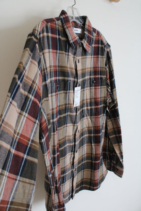 NEW Sonoma Brown & Red Plaid The Supersoft Flannel Shirt | L
