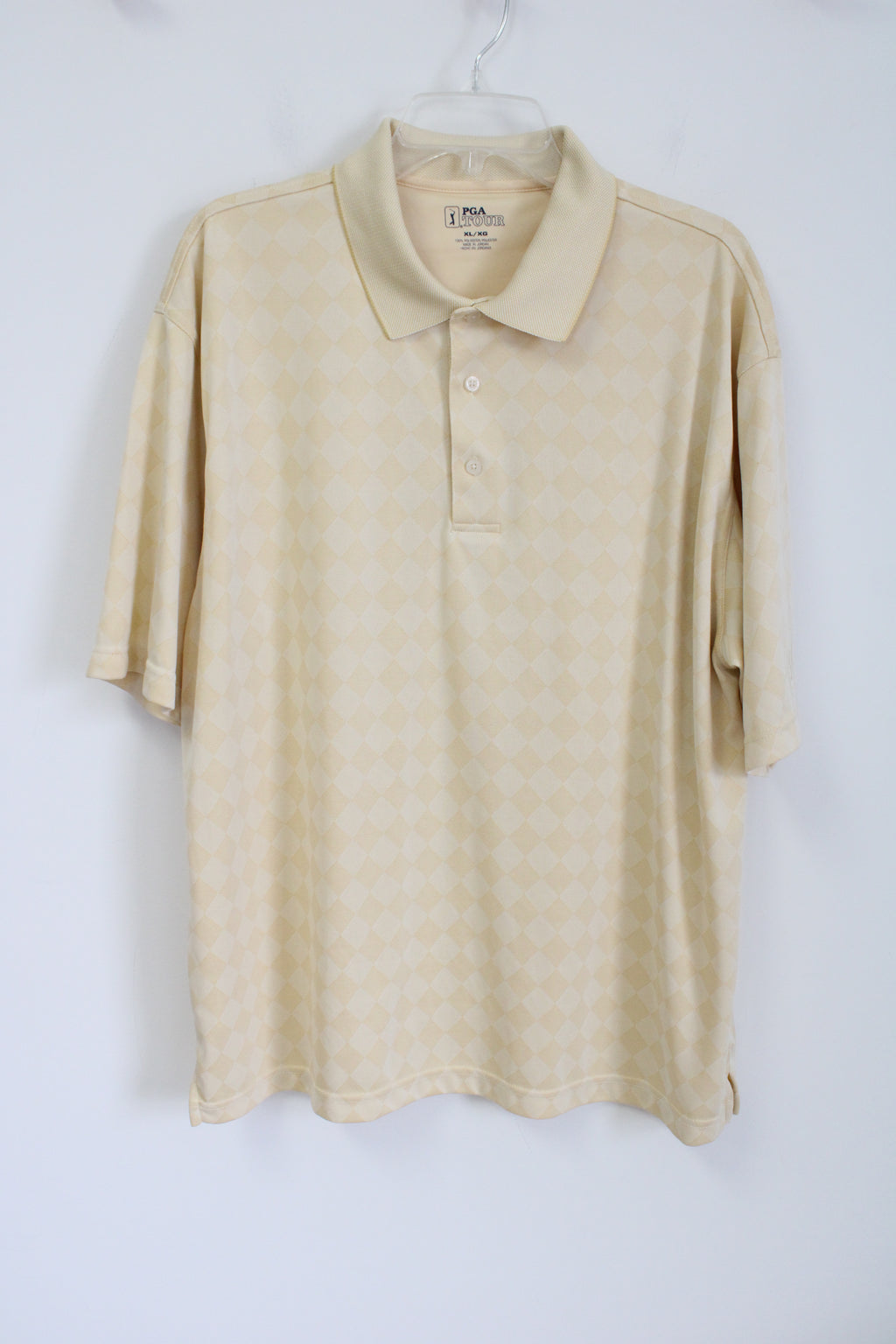 PGA Tour Yellow Diamond Patterned Polo Shirt | XL