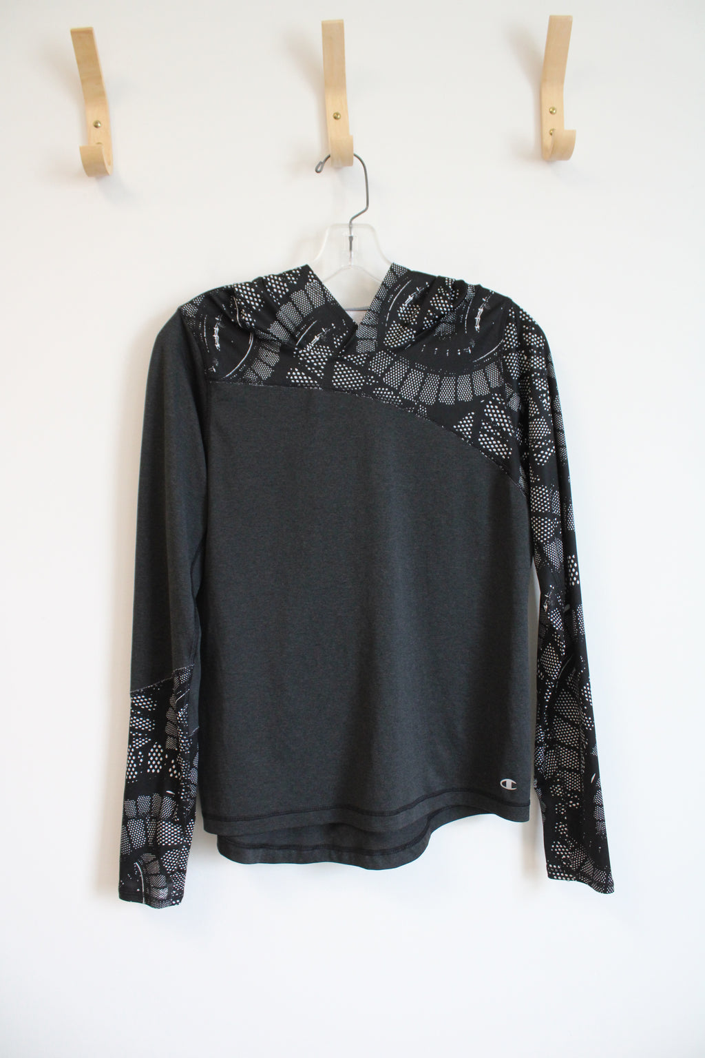 Champion Performance Black Patterned Sleeve Hoodie | M