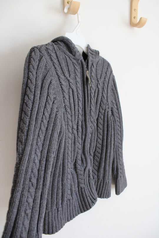 Lands End Gray Cable Knit Full Zip Sweater | Youth M (5/6)
