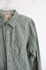 Hollister Green & White Striped Button Down Shirt | L