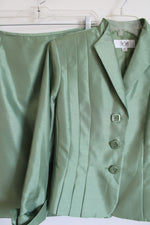 Le Suit Green Satin Blazer & Skirt Set | 10 Petite