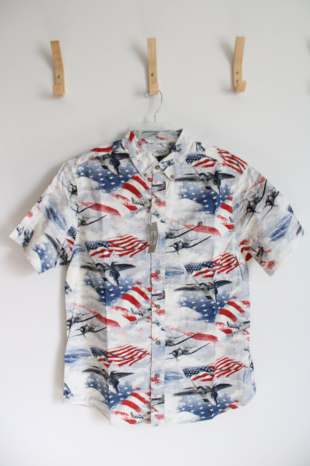 NEW American Legacy American Flag Fighter Plane Button Down Shirt | L