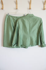 Le Suit Green Satin Blazer & Skirt Set | 10 Petite