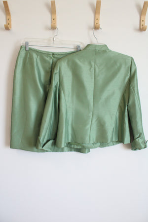 Le Suit Green Satin Blazer & Skirt Set | 10 Petite