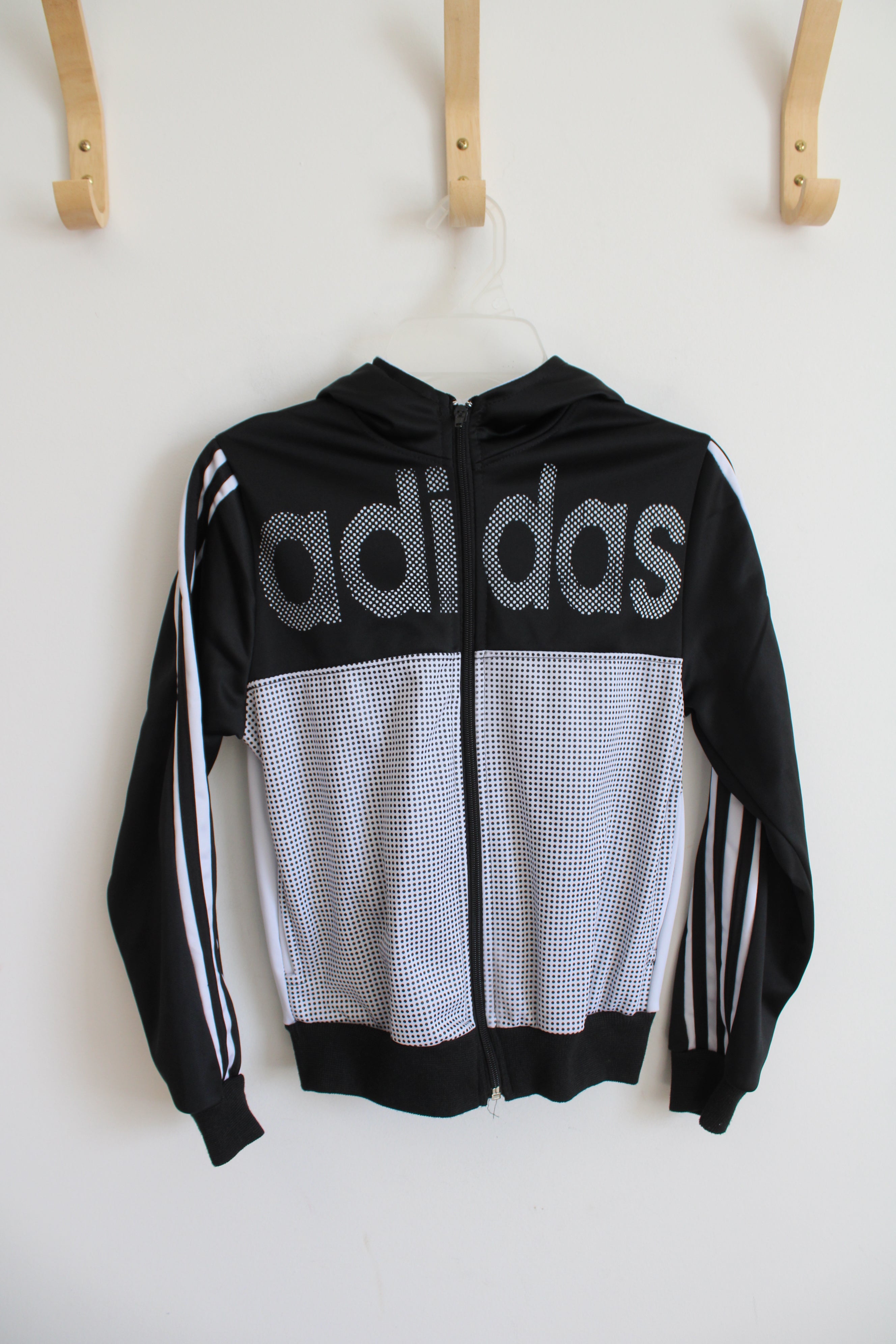 Adidas Black & White Dotted Full Zip Jacket | Youth M