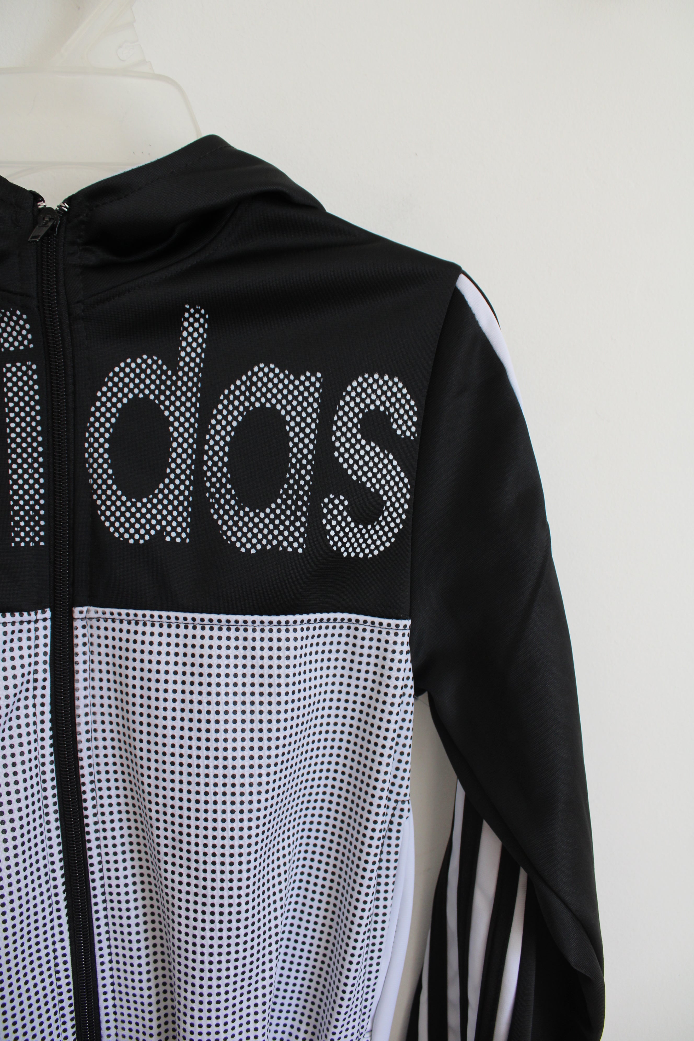 Adidas Black & White Dotted Full Zip Jacket | Youth M